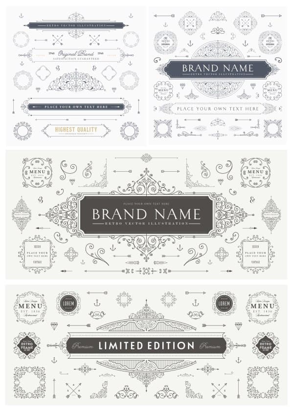 Vintage Ornamental Frames and Decorative Borders Vector Set