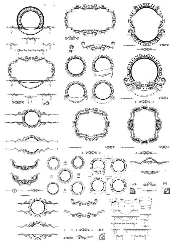 Vintage Ornamental Frames and Decorative Borders Vector Set