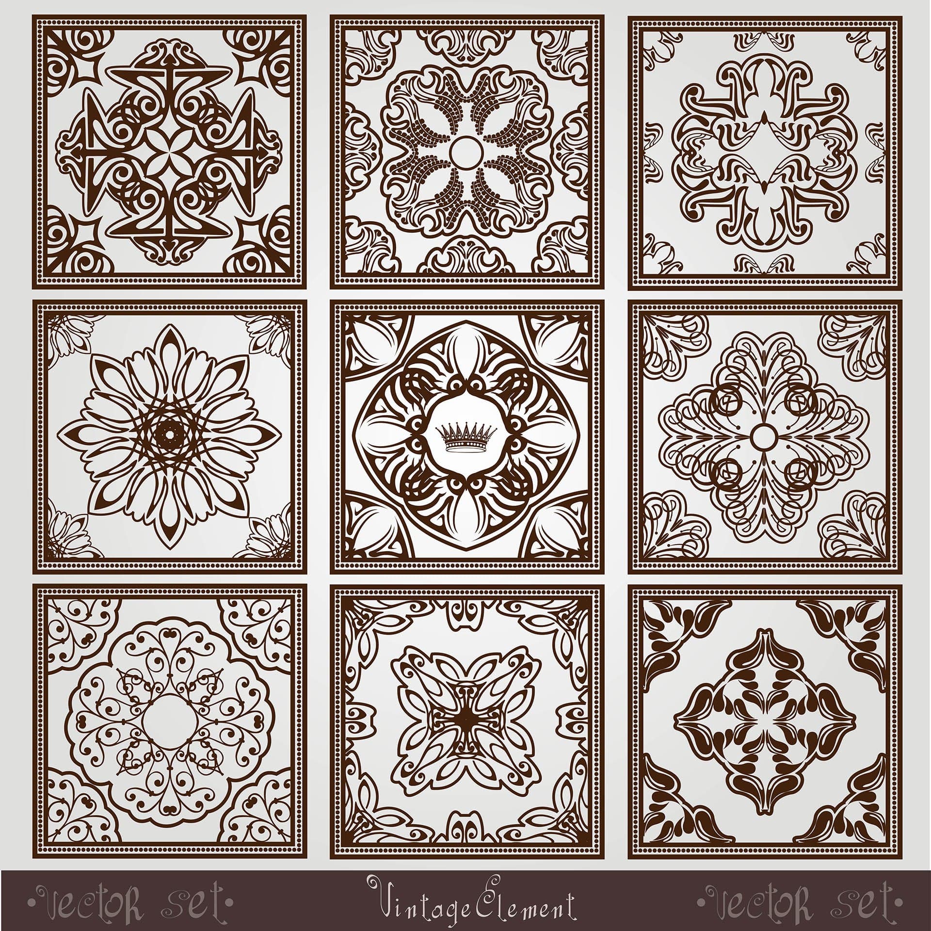 Vintage Square Ornaments Set Laser Cut Vector File
