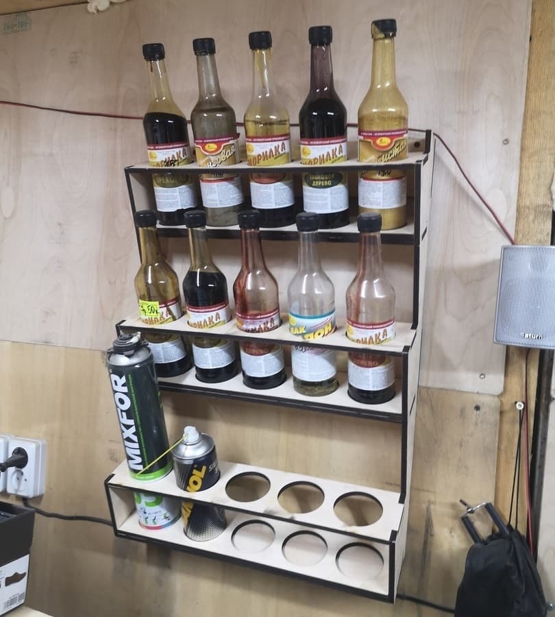 Wall-Mounted Bottle and Spray Can Organizer DXF Laser Cut File