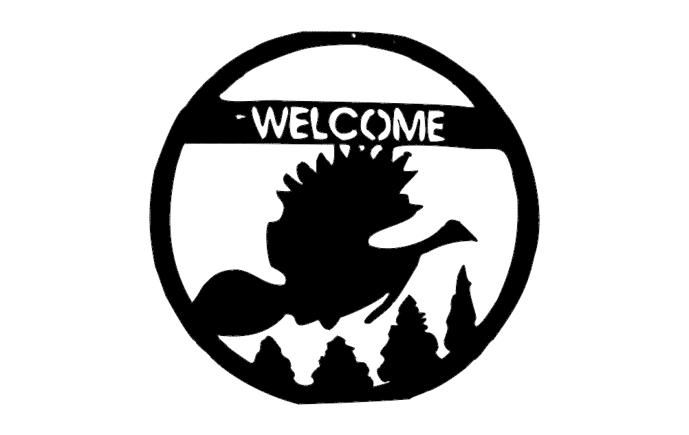 Welcome Bird Scene Circular Sign Vector DXF File