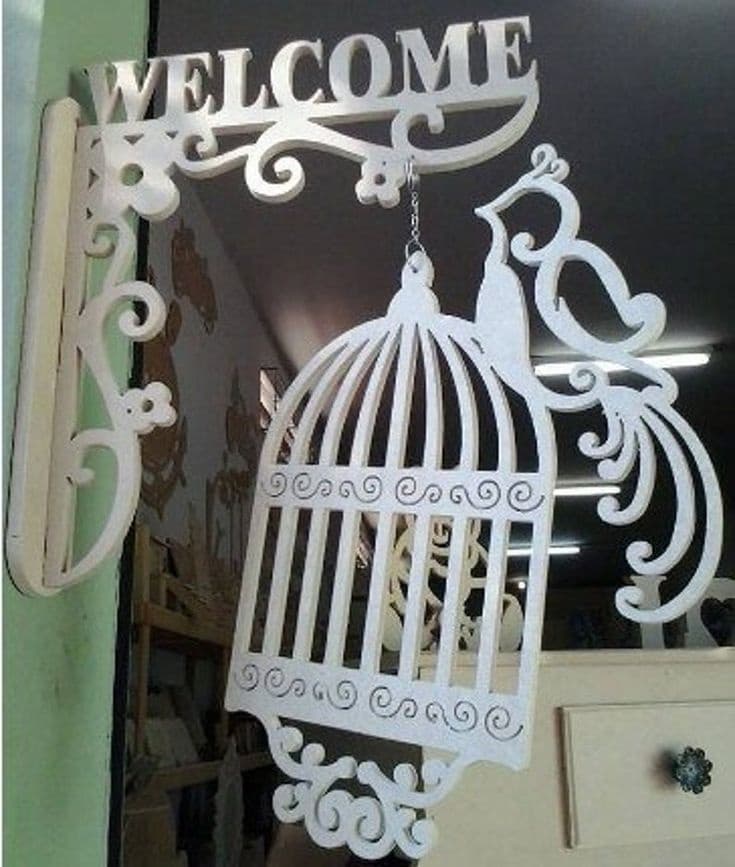 Welcome Sign with Birdcage Wall Decor Laser Cut Vector