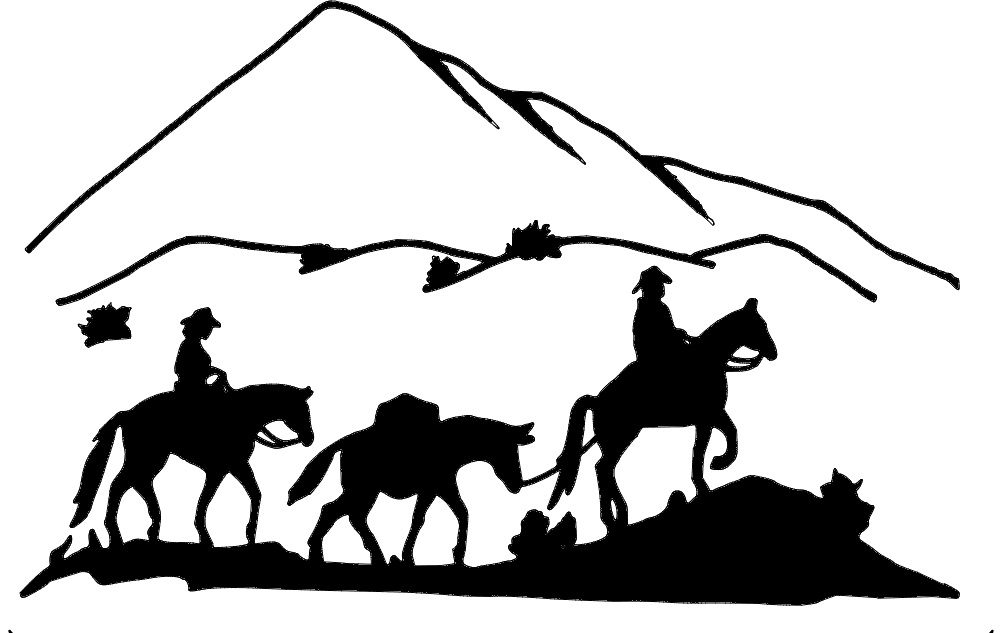 Western Cowboy Mountain Trail Ride Silhouette DXF Vector File