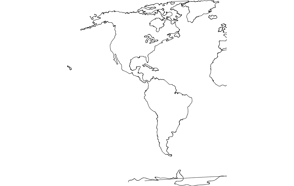Western Hemisphere World Map Vector Outline DXF File