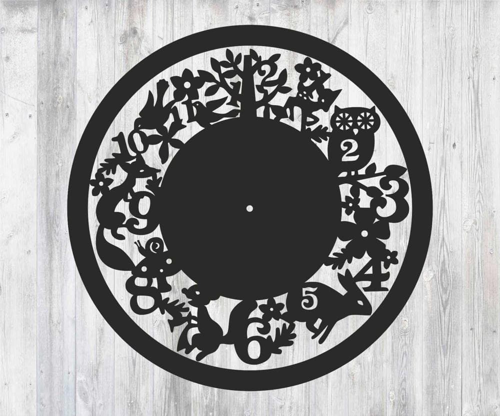 Whimsical Forest Animal Wall Clock Laser Cut Vector Design