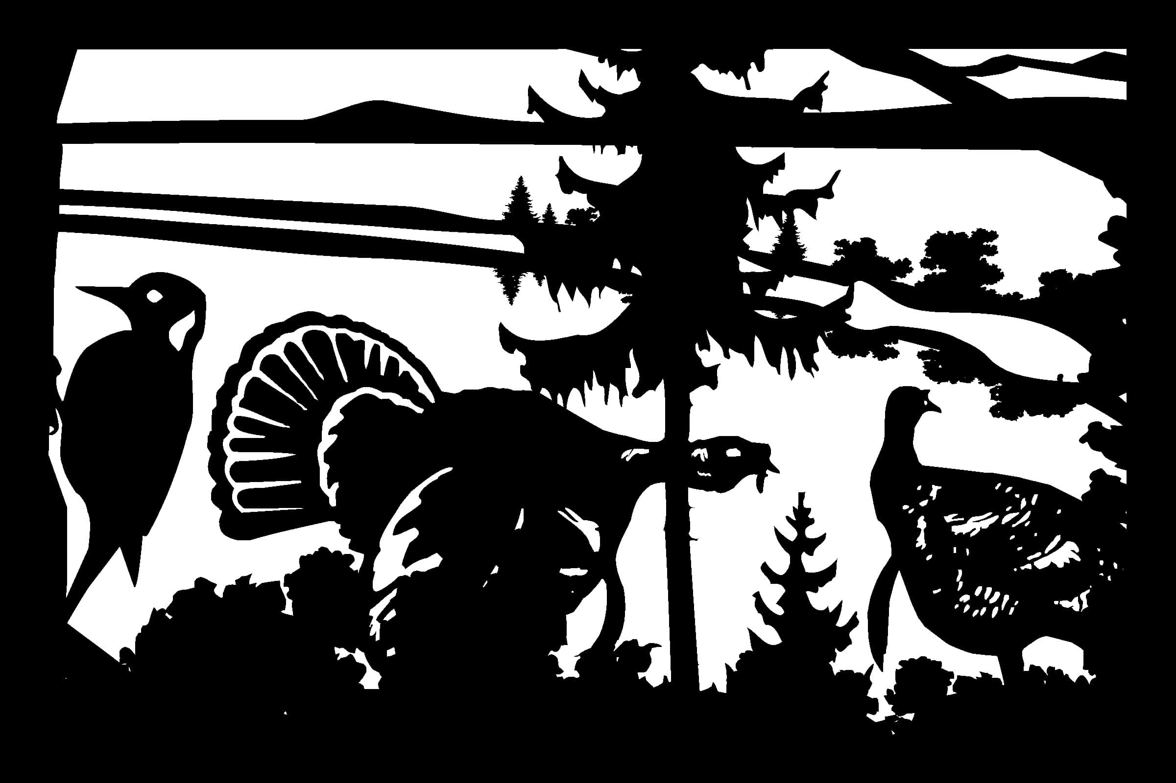 Wildlife Forest Scene with Turkeys and Woodpecker DXF Vector File