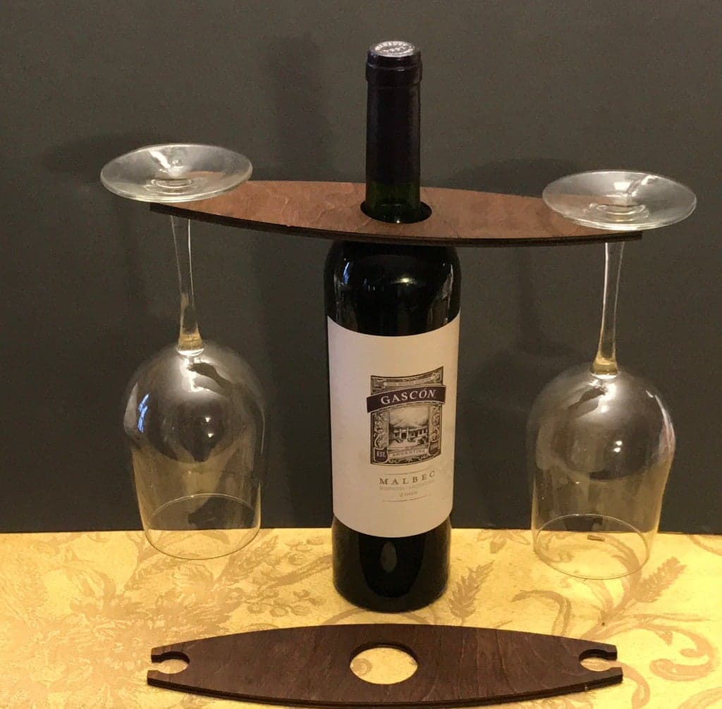 Wine Bottle and Glass Holder Laser Cut Vector File (SVG)