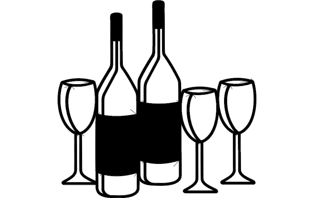 Wine Bottles and Glasses Silhouette Vector Design DXF