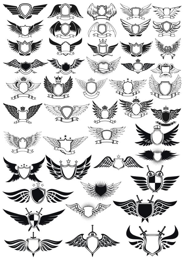 Winged Shield Emblems Collection Vector for Laser Cutting