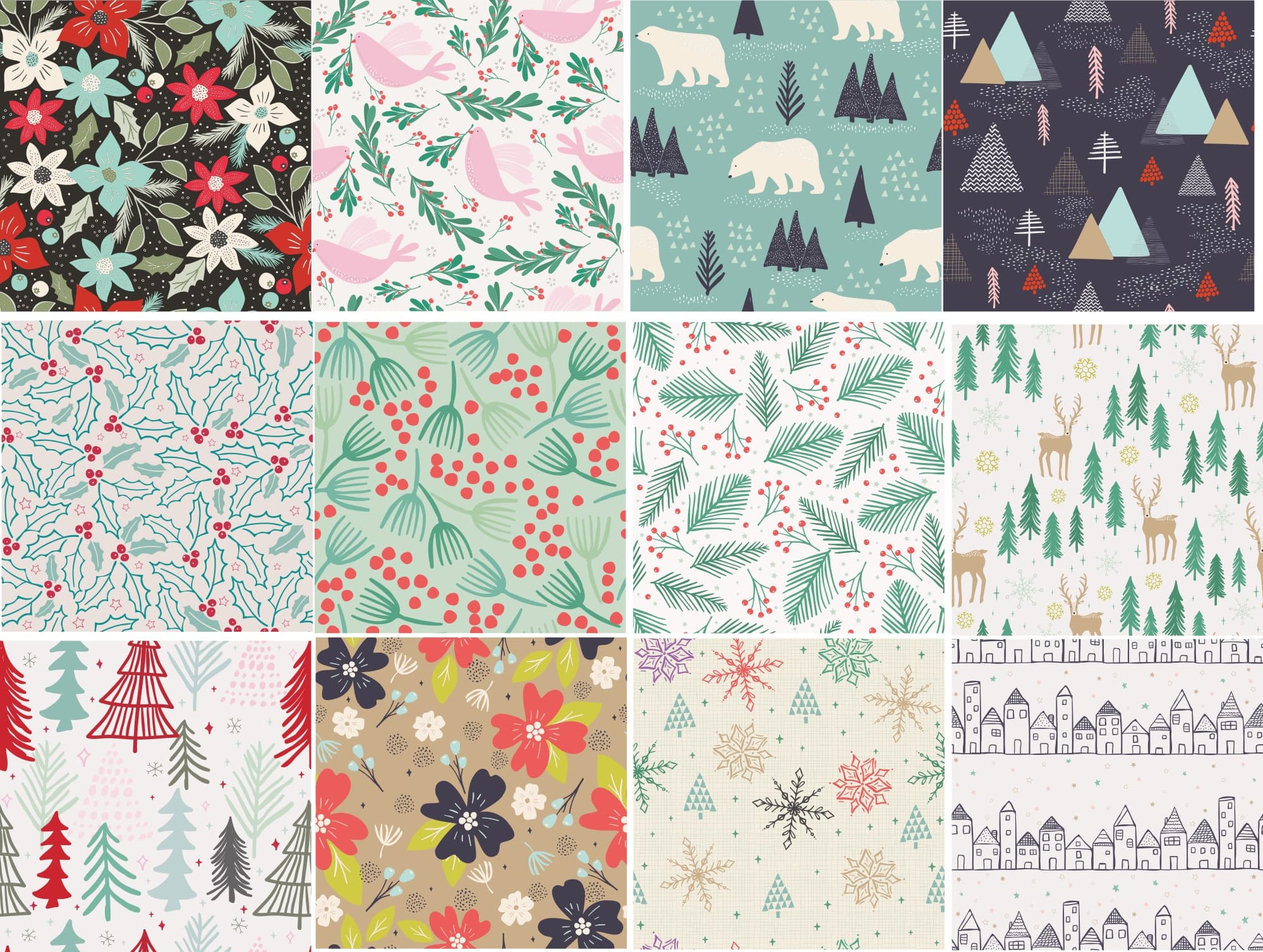 Winter Holiday Seamless Pattern Vector Collection