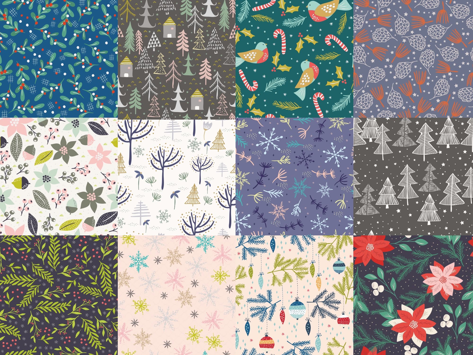 Winter Holiday Seamless Patterns Collection Vector Files