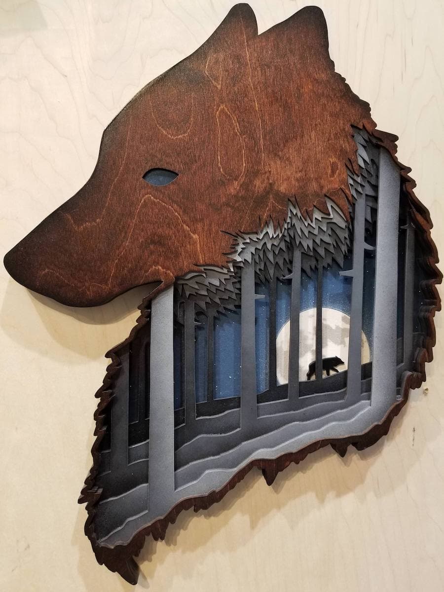 Wolf Forest Night 3D Layered Wall Art