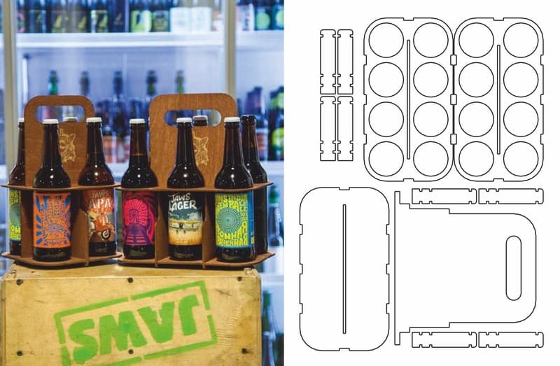 Wooden Beer Bottle Caddy Laser Cut Vector File