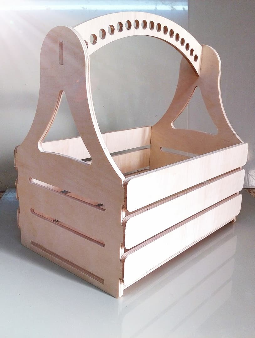 Wooden Crate Basket with Handle Laser Cut Vector DXF File